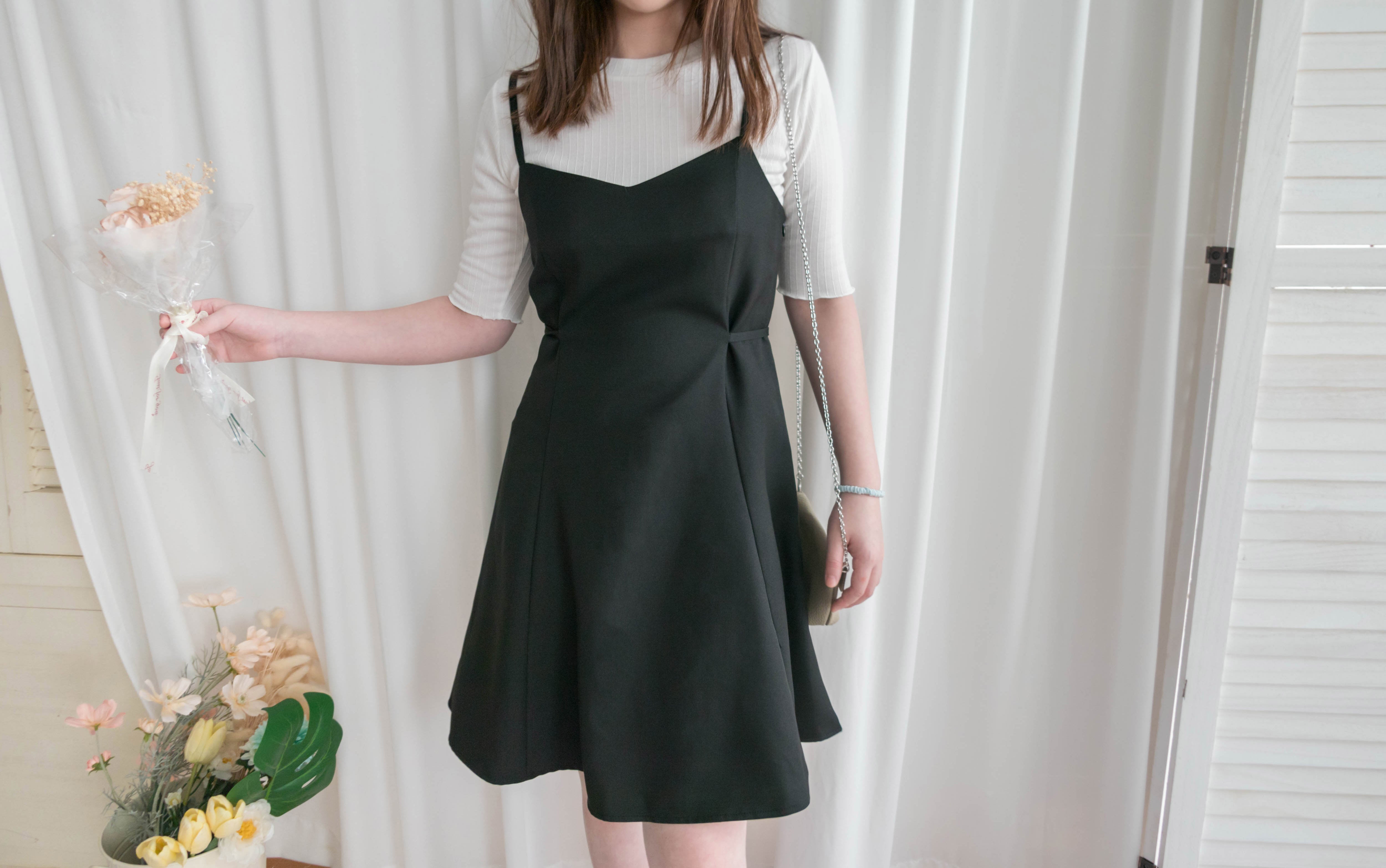 Vest 細帶v領後背橡筋輕優雅吊帶裙, Dress/ DS9323 (優雅混灰色 Grey sold out)