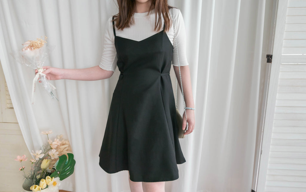 Vest 細帶v領後背橡筋輕優雅吊帶裙, Dress/ DS9323 (優雅混灰色 Grey sold out)