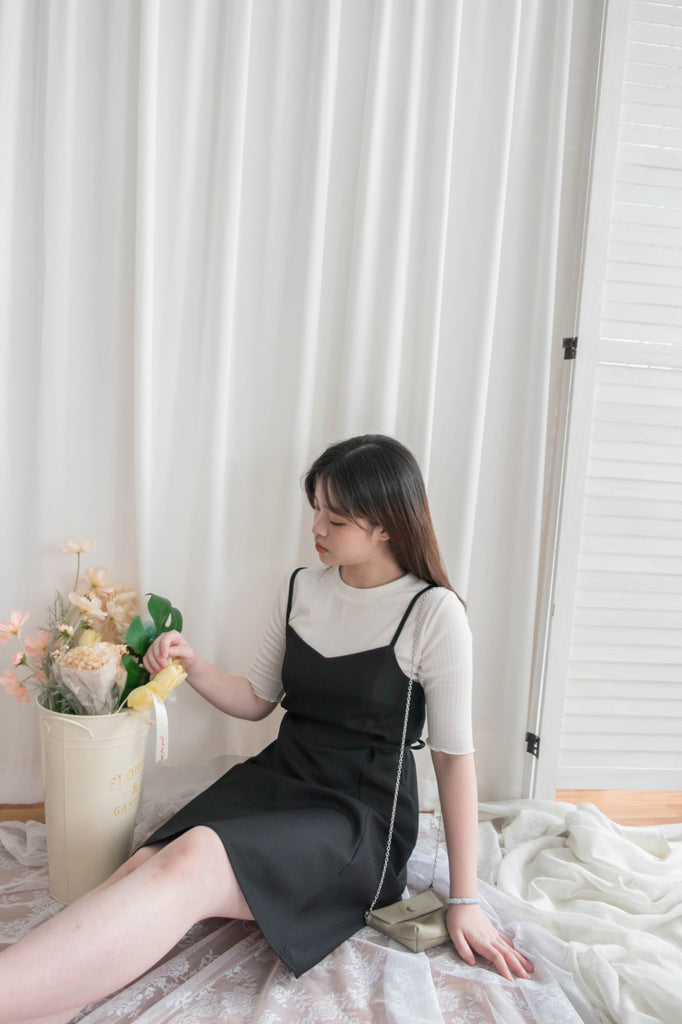 Vest 細帶v領後背橡筋輕優雅吊帶裙, Dress/ DS9323 (優雅混灰色 Grey sold out)