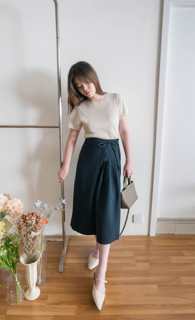 Pleated Ribbon 交疊內百摺蝴蝶結高腰半身裙, Skirt/ SK8739 (奶茶 BurlyWood sold out)