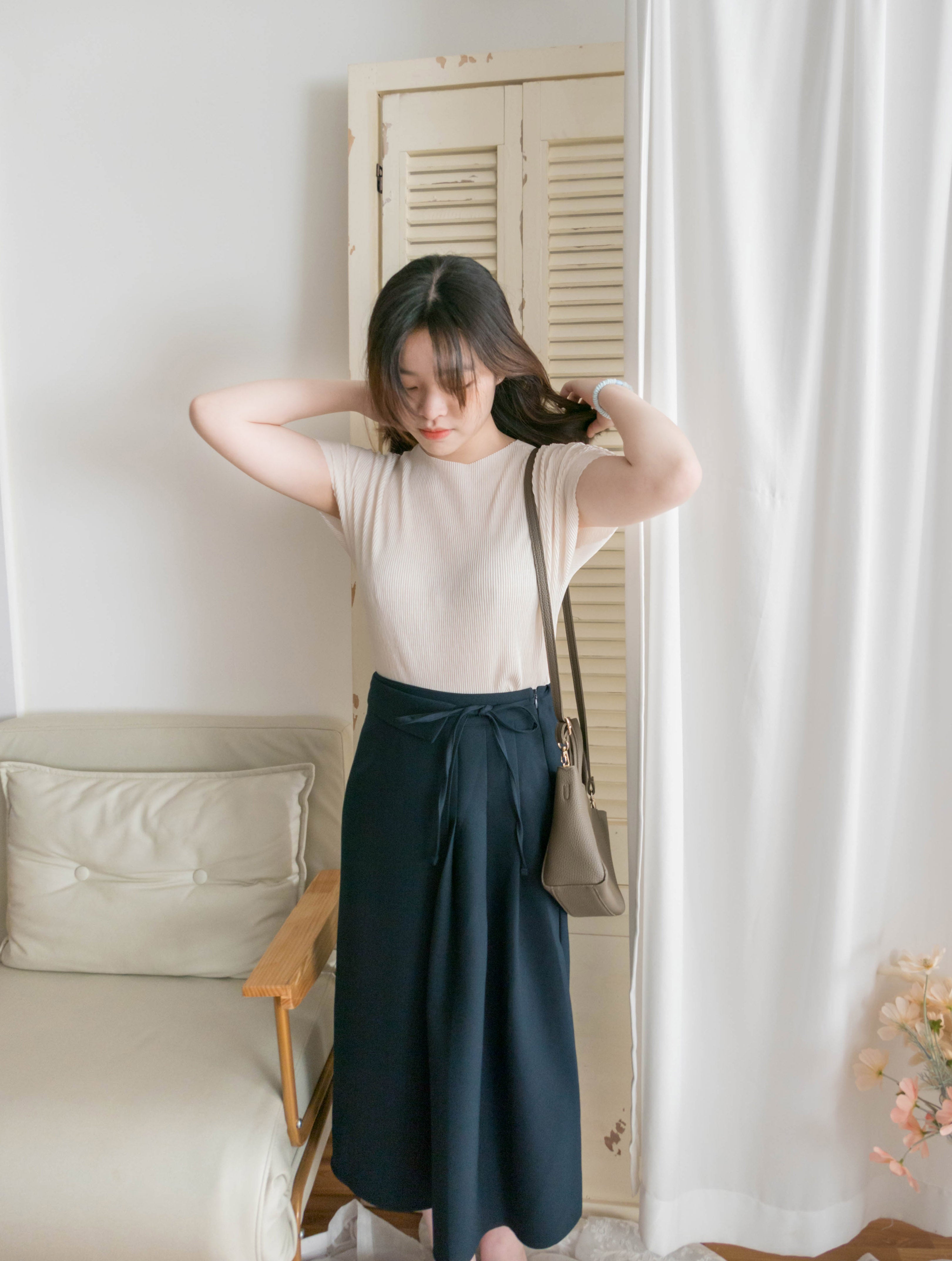 Sophie 舒適光澤質感條紋零駁線上衣, Blouse/ TP8894