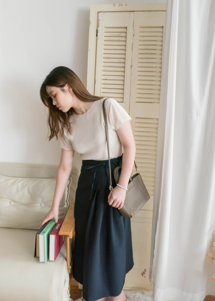 Pleated Ribbon 交疊內百摺蝴蝶結高腰半身裙, Skirt/ SK8739 (奶茶 BurlyWood sold out)