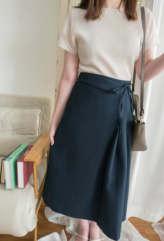 Pleated Ribbon 交疊內百摺蝴蝶結高腰半身裙, Skirt/ SK8739 (奶茶 BurlyWood sold out)