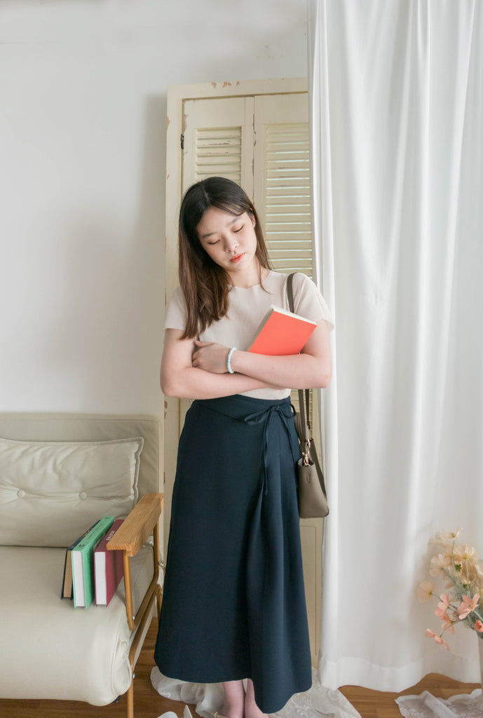 Pleated Ribbon 交疊內百摺蝴蝶結高腰半身裙, Skirt/ SK8739 (奶茶 BurlyWood sold out)
