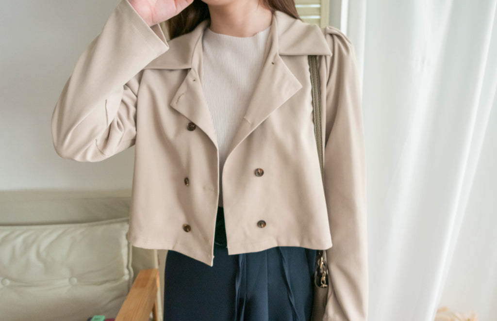 Beige 杏色雙排鈕扣反領口外套或上衣, Blouse/ JK8117