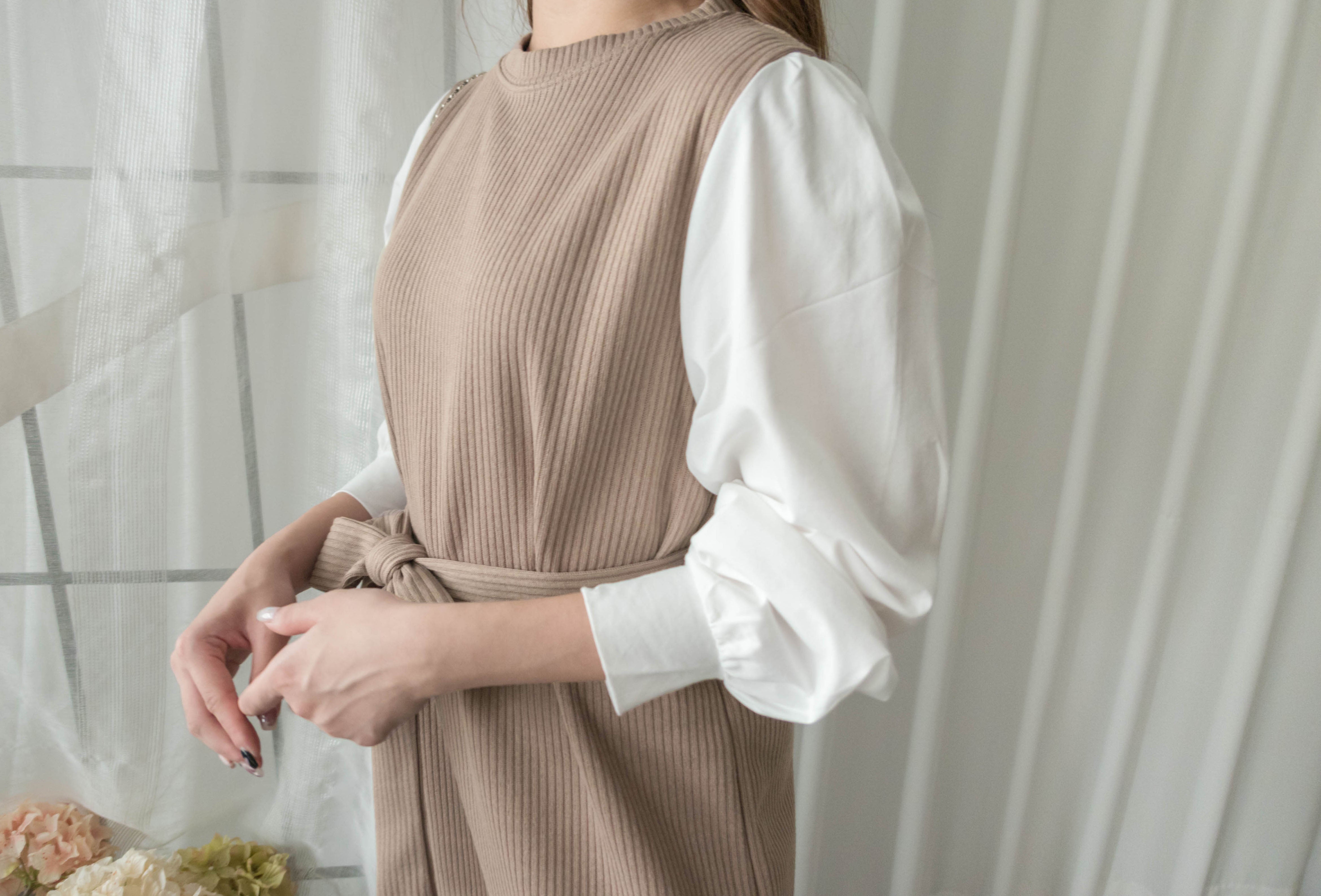 Knit Shirt 知性假兩件恤衫加彈性針織背心連身裙, Dress/ DS9326
