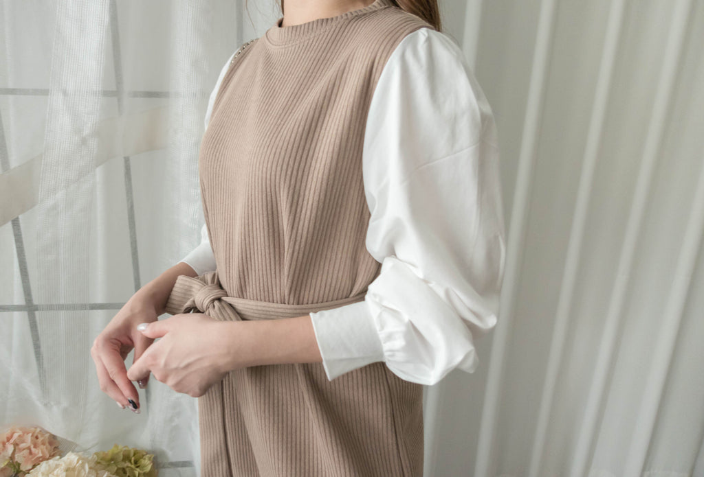 Knit Shirt 知性假兩件恤衫加彈性針織背心連身裙, Dress/ DS9326
