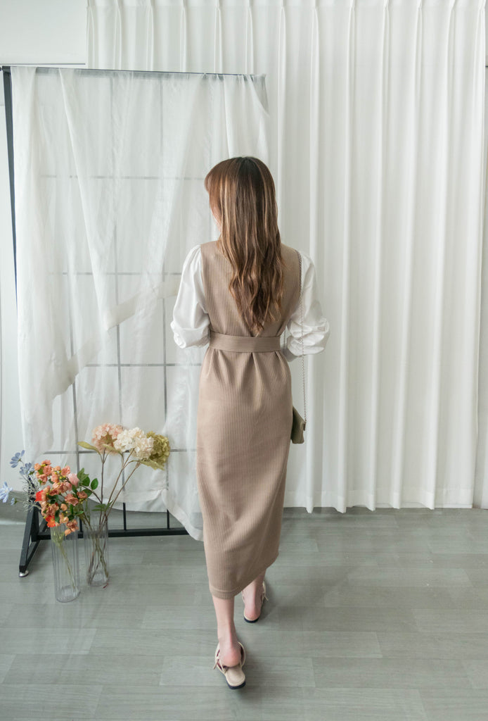 Knit Shirt 知性假兩件恤衫加彈性針織背心連身裙, Dress/ DS9326