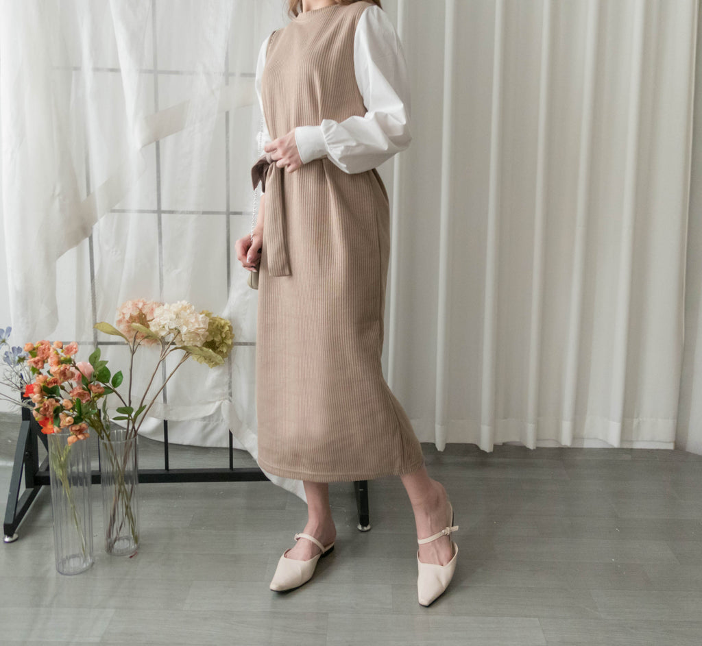 Knit Shirt 知性假兩件恤衫加彈性針織背心連身裙, Dress/ DS9326