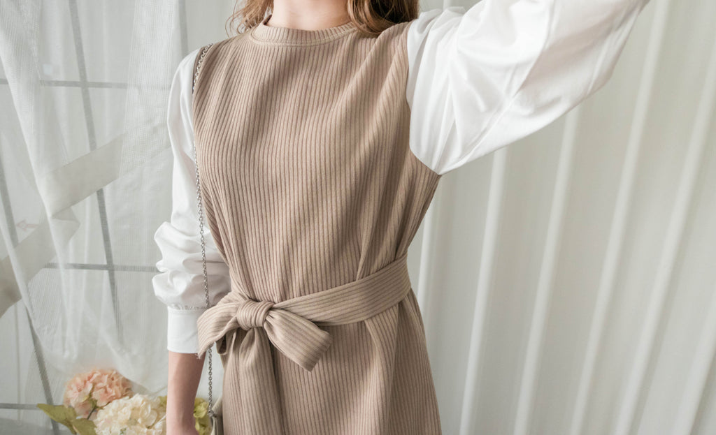 Knit Shirt 知性假兩件恤衫加彈性針織背心連身裙, Dress/ DS9326