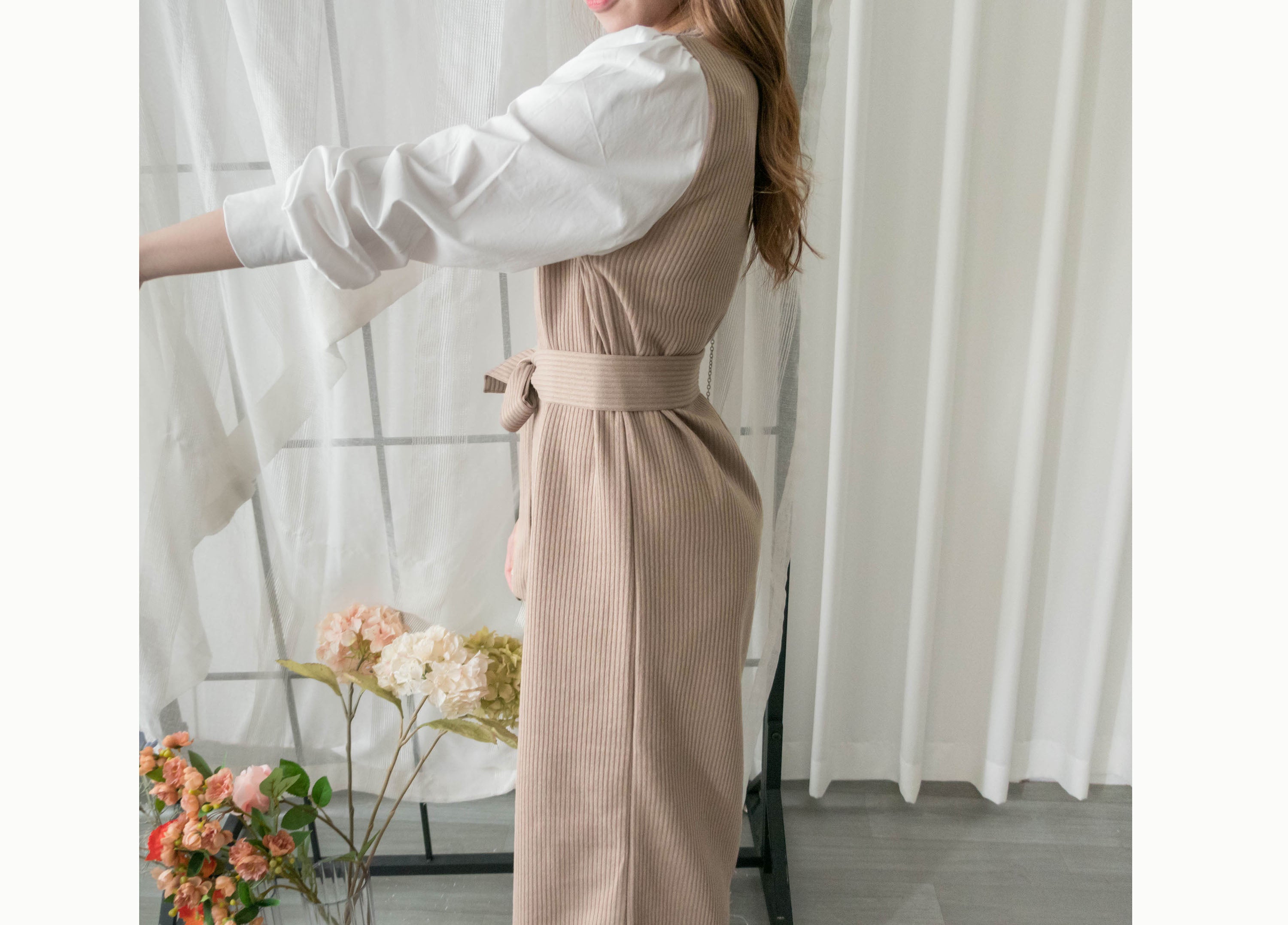 Knit Shirt 知性假兩件恤衫加彈性針織背心連身裙, Dress/ DS9326