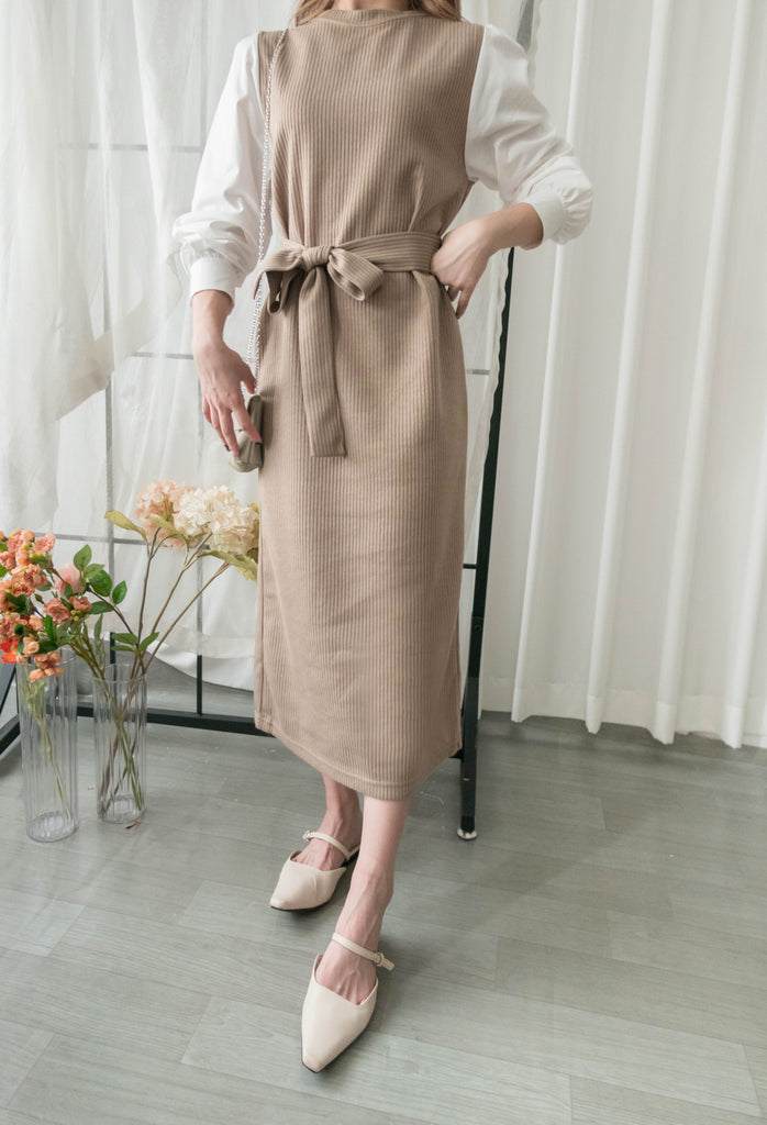 Knit Shirt 知性假兩件恤衫加彈性針織背心連身裙, Dress/ DS9326