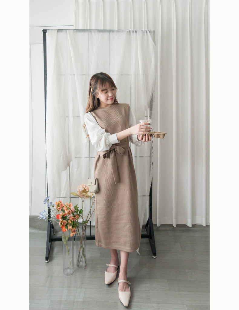 Knit Shirt 知性假兩件恤衫加彈性針織背心連身裙, Dress/ DS9326