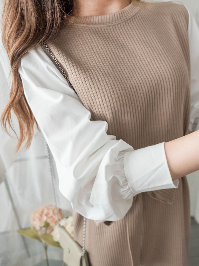 Knit Shirt 知性假兩件恤衫加彈性針織背心連身裙, Dress/ DS9326