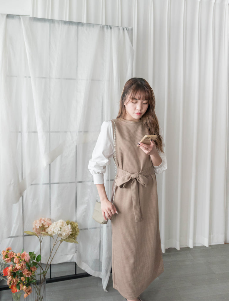 Knit Shirt 知性假兩件恤衫加彈性針織背心連身裙, Dress/ DS9326