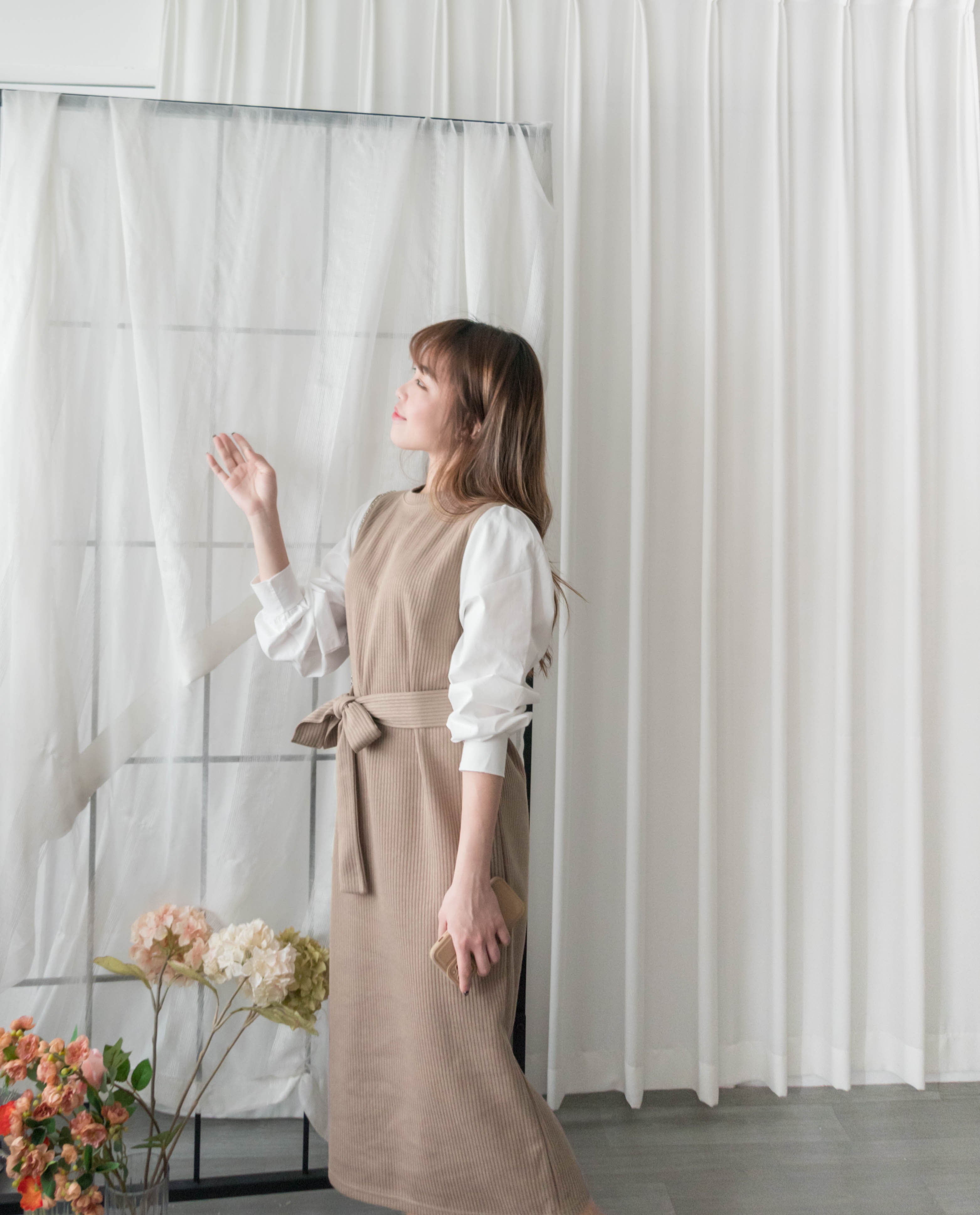 Knit Shirt 知性假兩件恤衫加彈性針織背心連身裙, Dress/ DS9326