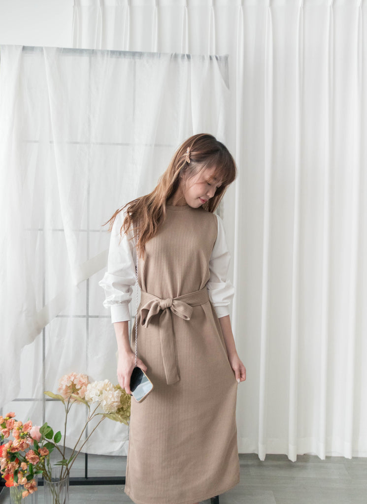 Knit Shirt 知性假兩件恤衫加彈性針織背心連身裙, Dress/ DS9326