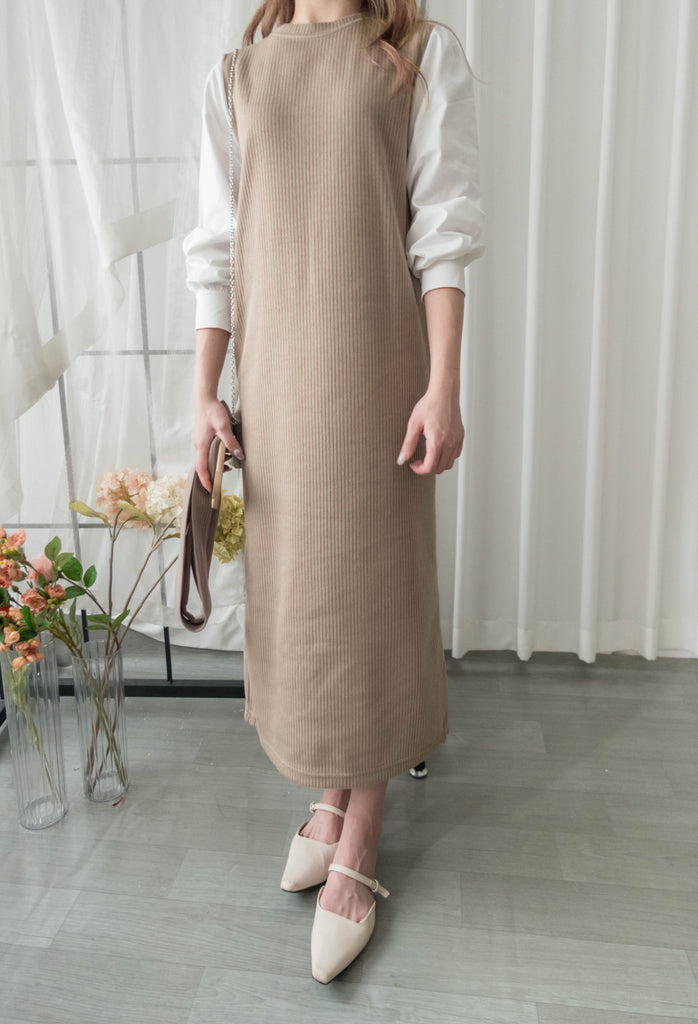 Knit Shirt 知性假兩件恤衫加彈性針織背心連身裙, Dress/ DS9326