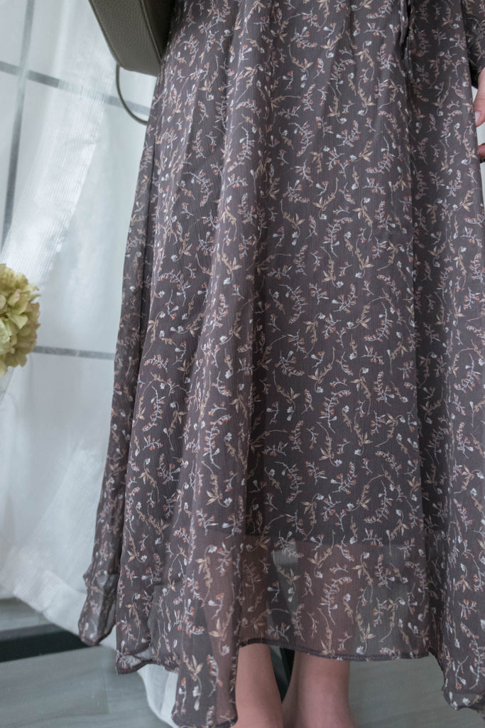 Lavender Floral 彩色幾何薰衣草疊領口飄逸雪紡連身裙, Dress/ DS9328