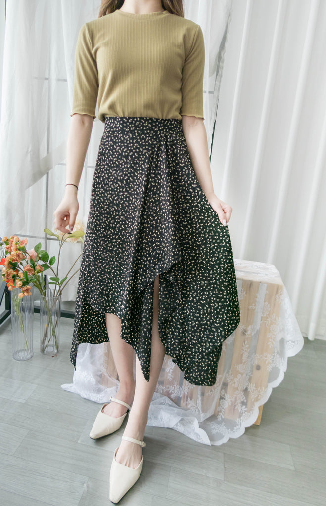 Egg Flower 雪紡雞蛋花側褶疊不規則傘裙, Skirt/ SK8740