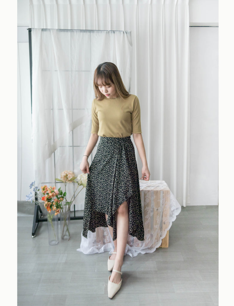 Egg Flower 雪紡雞蛋花側褶疊不規則傘裙, Skirt/ SK8740