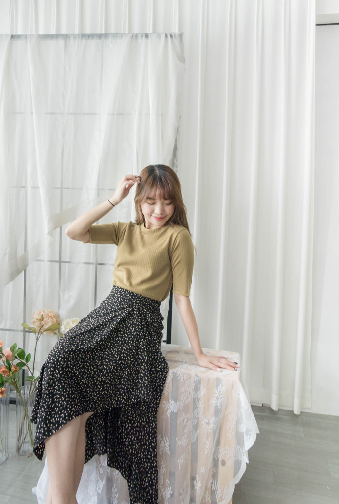 Egg Flower 雪紡雞蛋花側褶疊不規則傘裙, Skirt/ SK8740