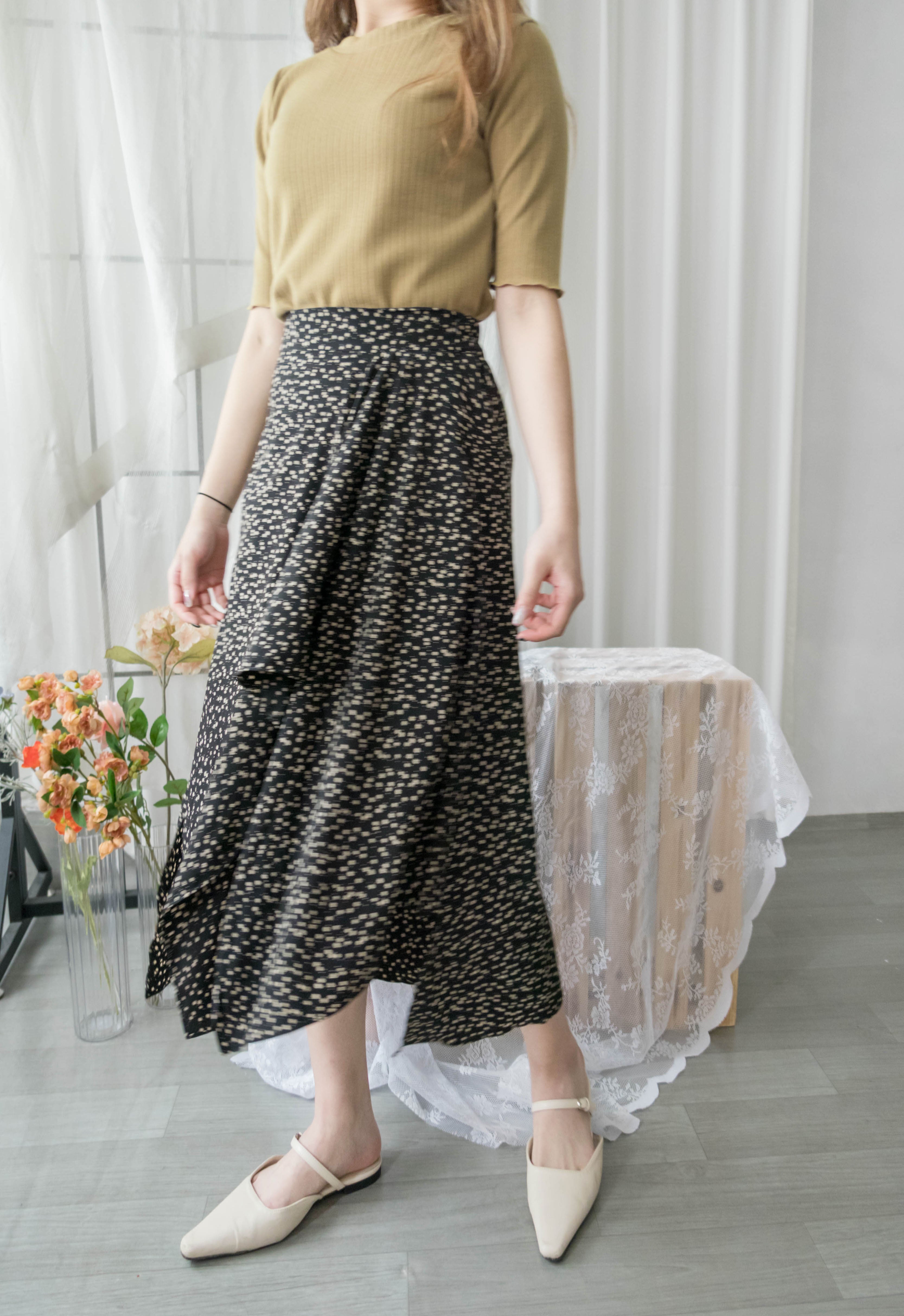 Egg Flower 雪紡雞蛋花側褶疊不規則傘裙, Skirt/ SK8740