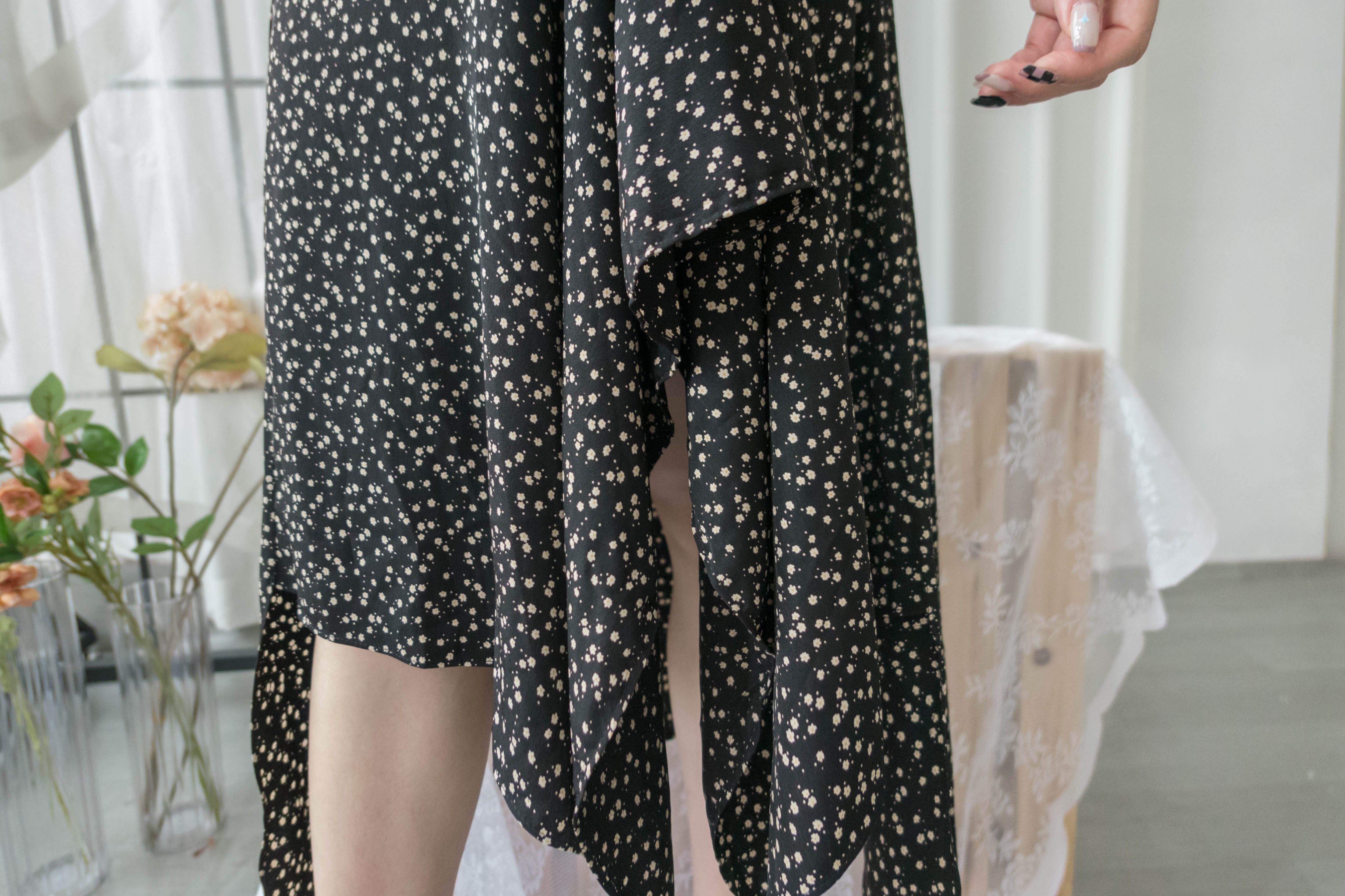 Egg Flower 雪紡雞蛋花側褶疊不規則傘裙, Skirt/ SK8740