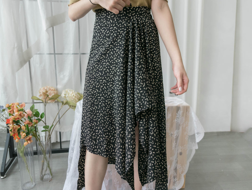 Egg Flower 雪紡雞蛋花側褶疊不規則傘裙, Skirt/ SK8740