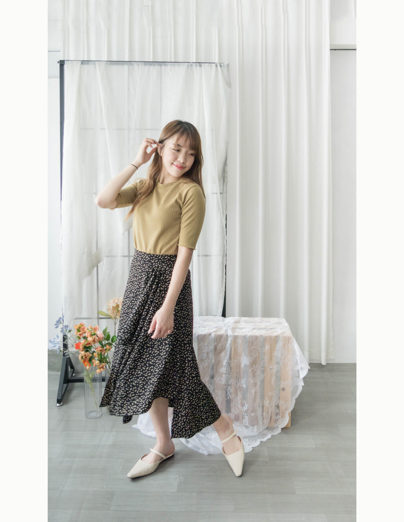 Egg Flower 雪紡雞蛋花側褶疊不規則傘裙, Skirt/ SK8740