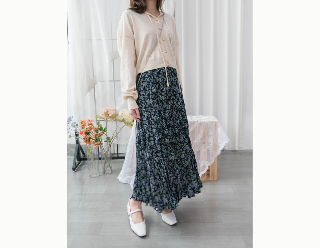 Blue Daisy 小藍花遮肉皺皺寬鬆直身, Skirt / SK8733