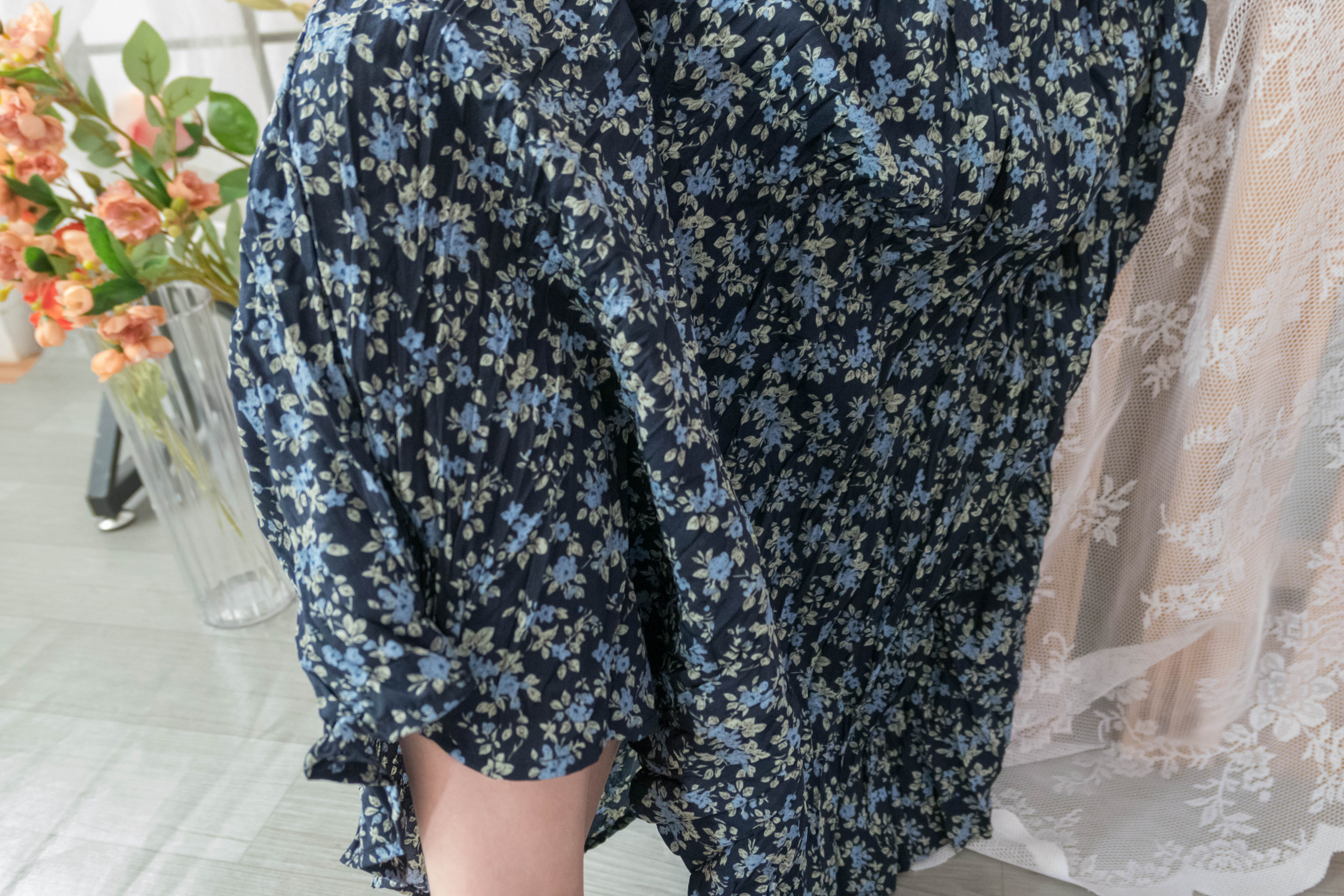 Blue Daisy 小藍花遮肉皺皺寬鬆直身, Skirt / SK8733