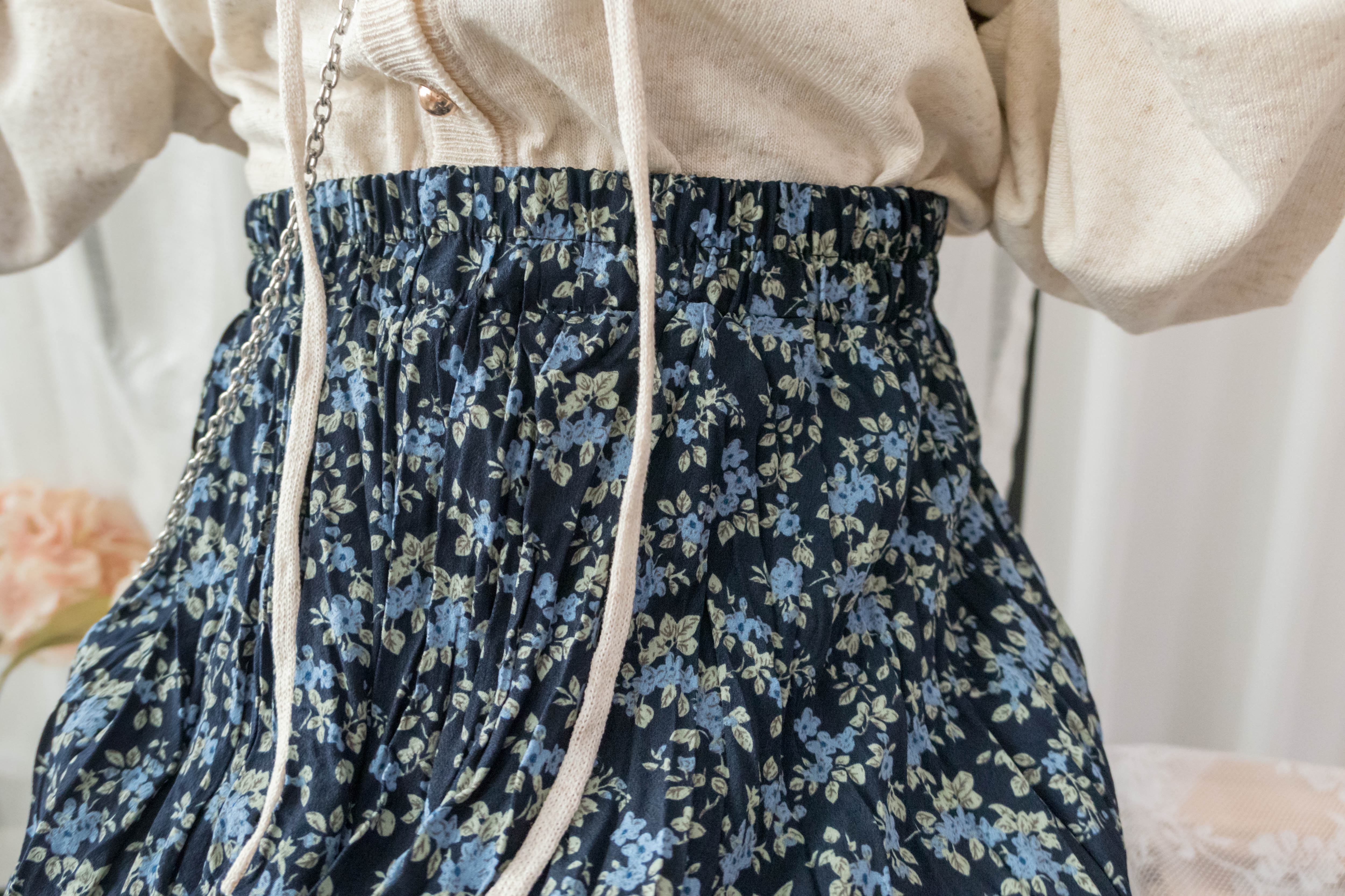 Blue Daisy 小藍花遮肉皺皺寬鬆直身, Skirt / SK8733