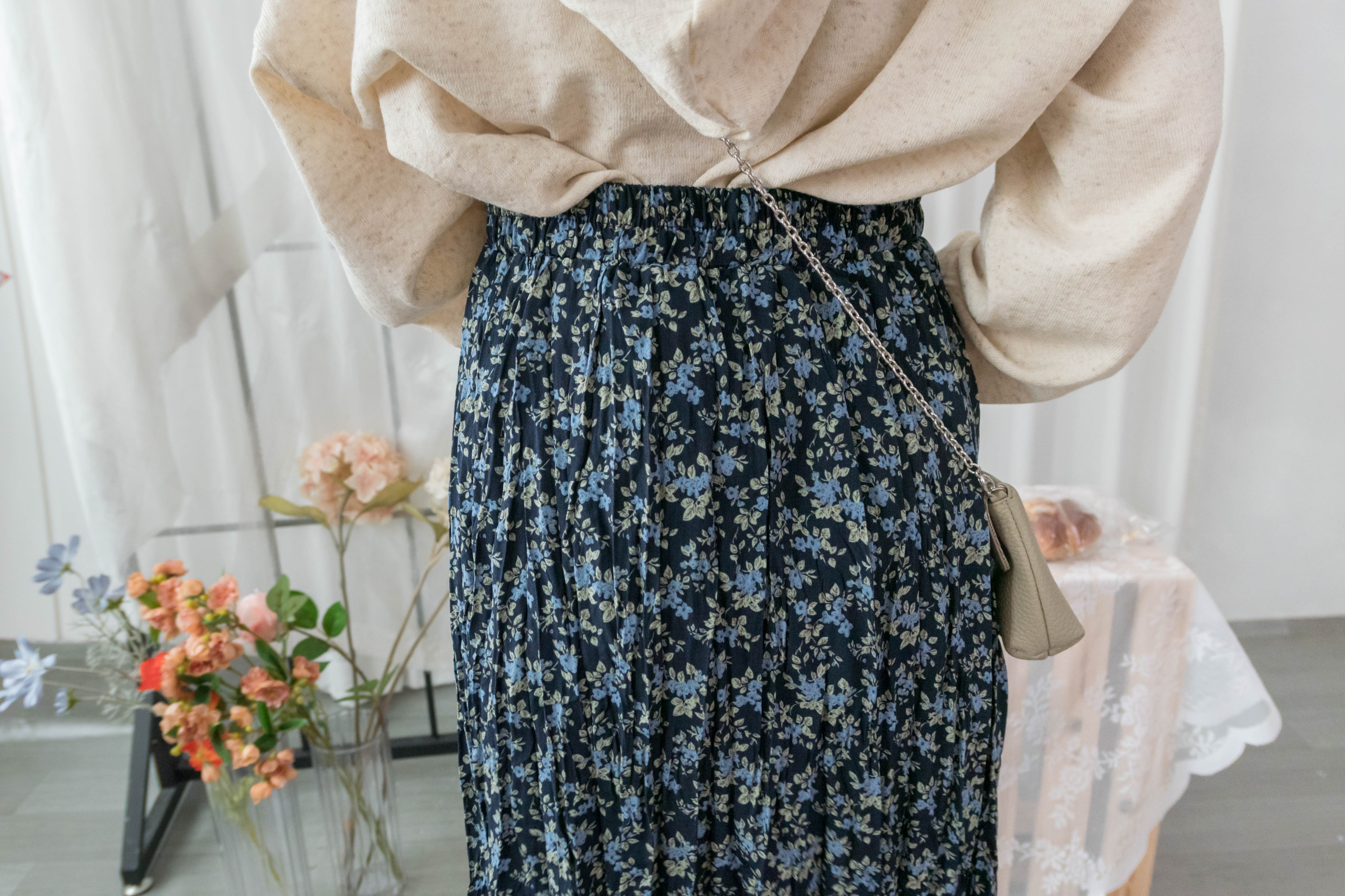 Blue Daisy 小藍花遮肉皺皺寬鬆直身, Skirt / SK8733