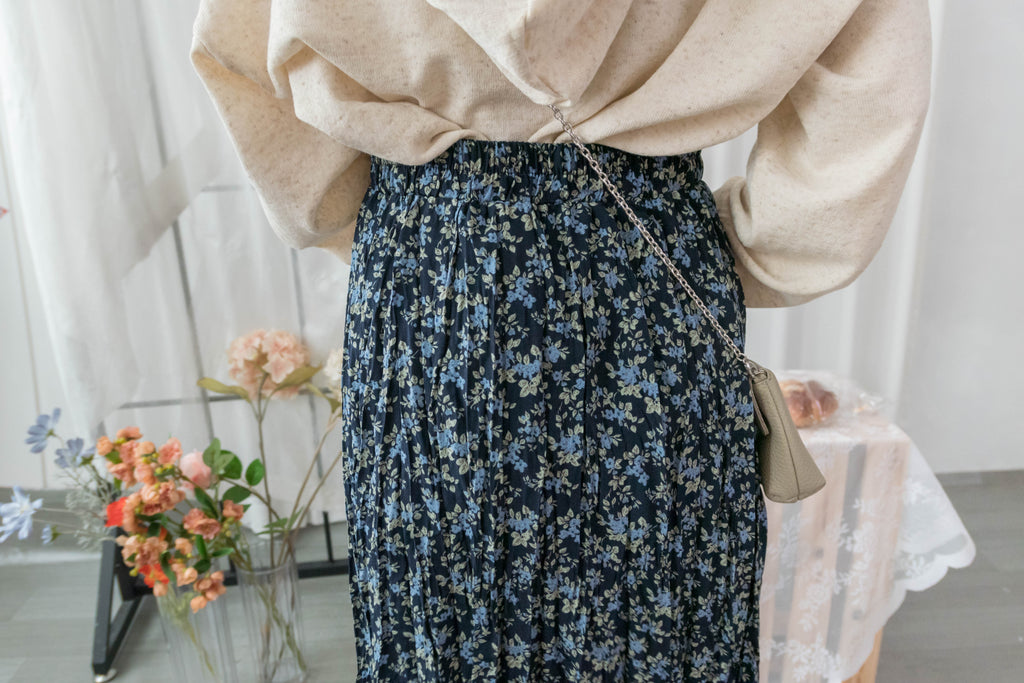 Blue Daisy 小藍花遮肉皺皺寬鬆直身, Skirt / SK8733
