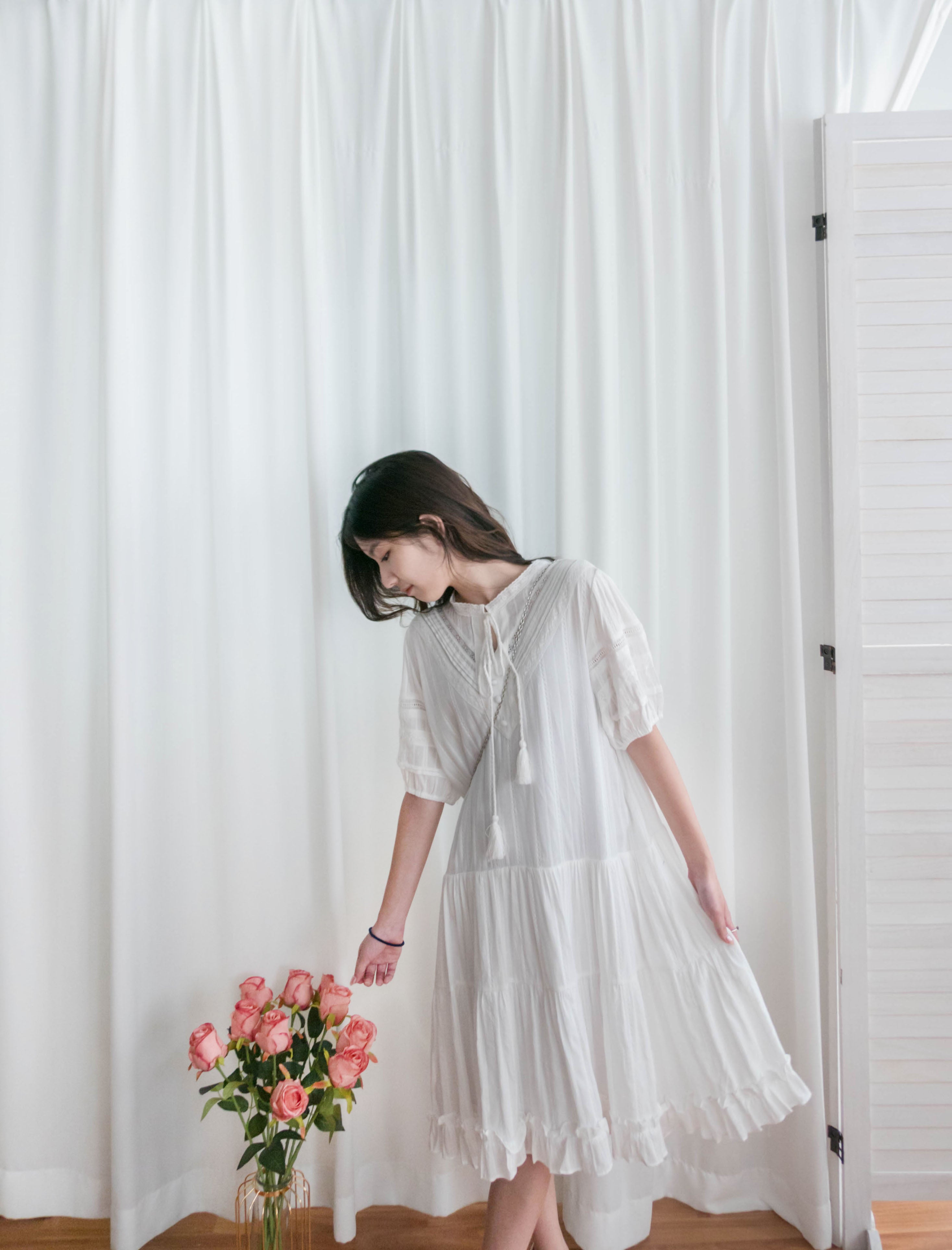 Ethnic Pattern 白色通花流蘇領口飄逸多層, Dress(售完即止) / DS9317