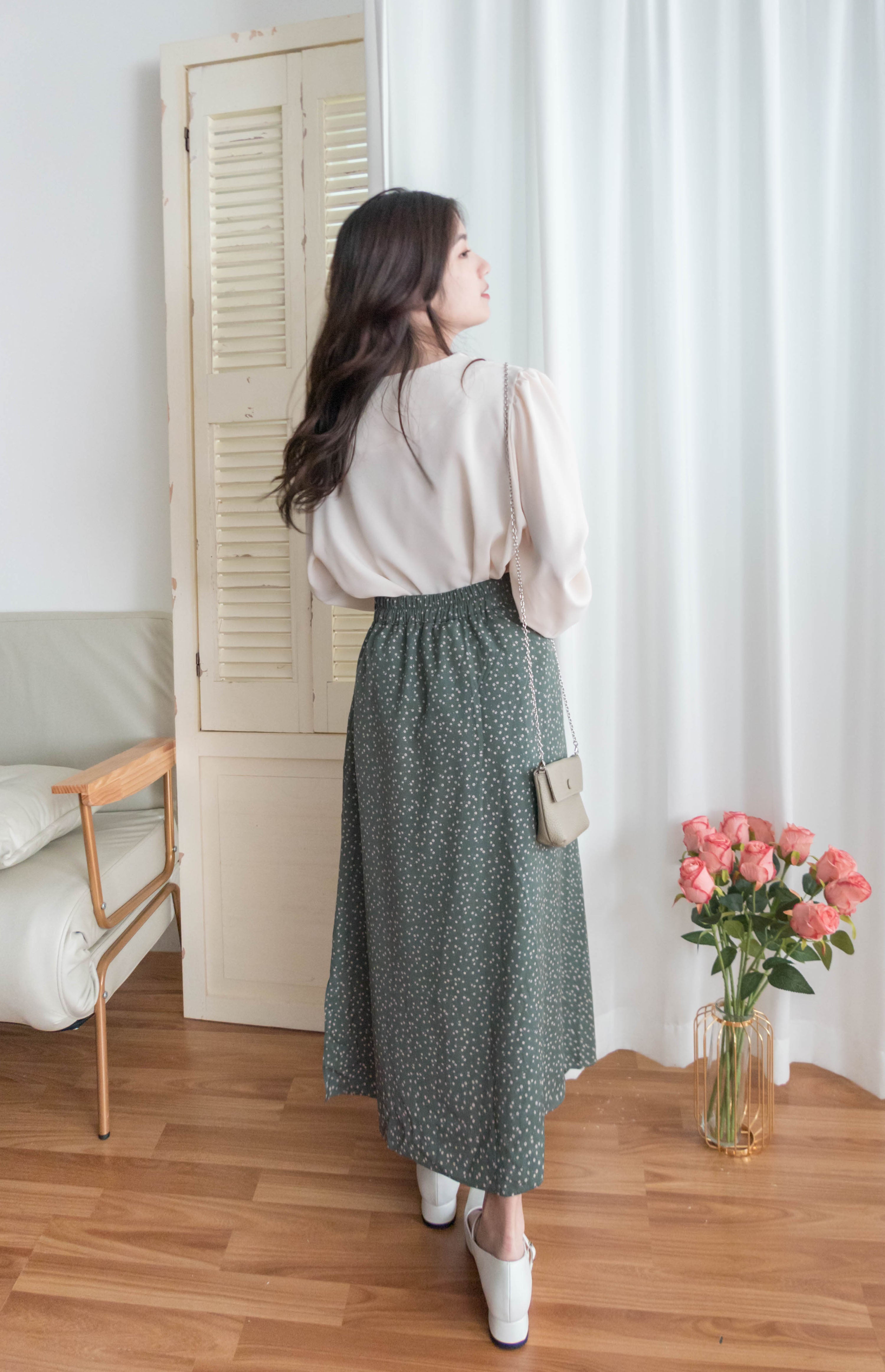 Egg Flower 雪紡雞蛋花側褶疊不規則傘裙, Skirt/ SK8740