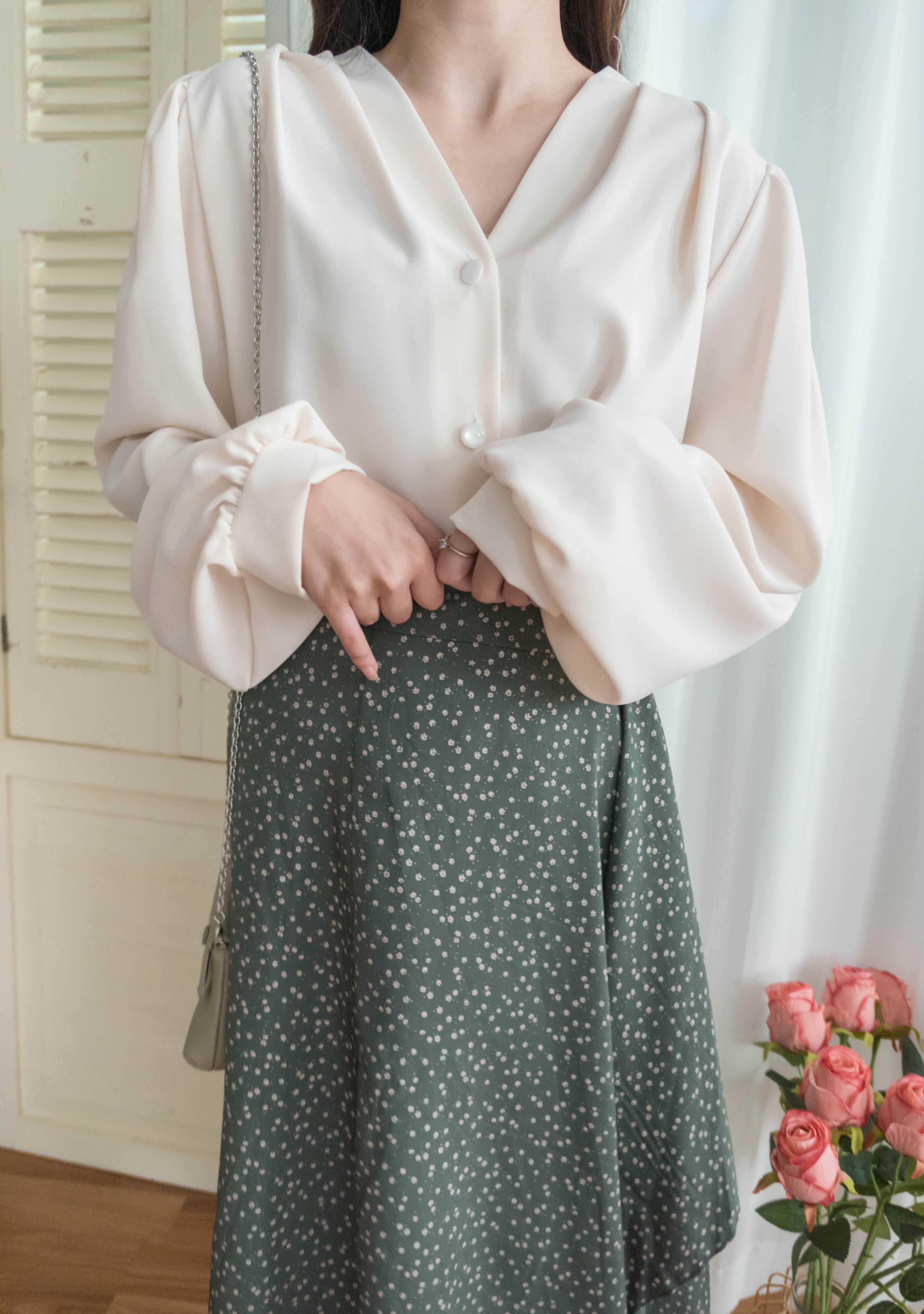 Egg Flower 雪紡雞蛋花側褶疊不規則傘裙, Skirt/ SK8740