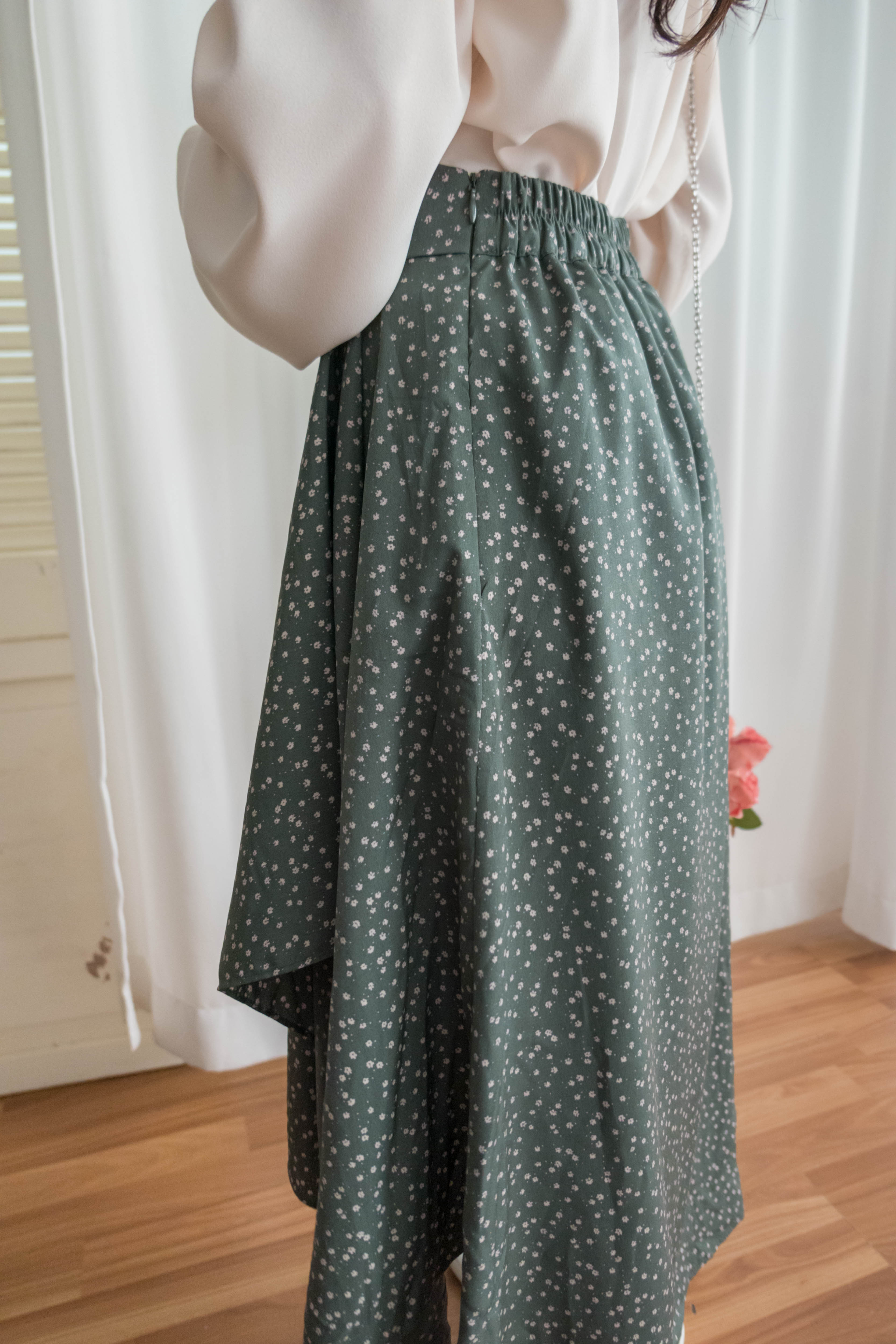 Egg Flower 雪紡雞蛋花側褶疊不規則傘裙, Skirt/ SK8740