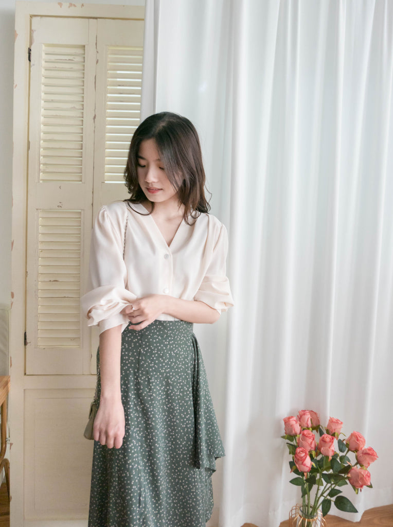 Egg Flower 雪紡雞蛋花側褶疊不規則傘裙, Skirt/ SK8740