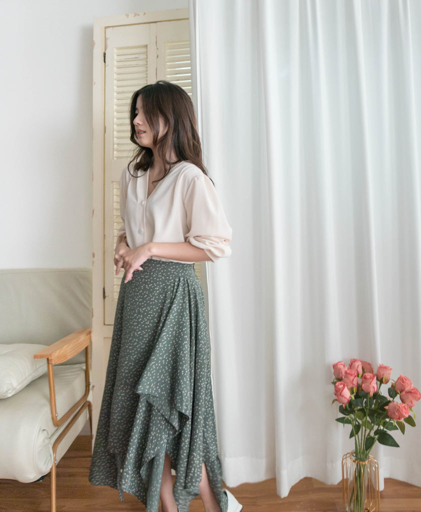 Egg Flower 雪紡雞蛋花側褶疊不規則傘裙, Skirt/ SK8740
