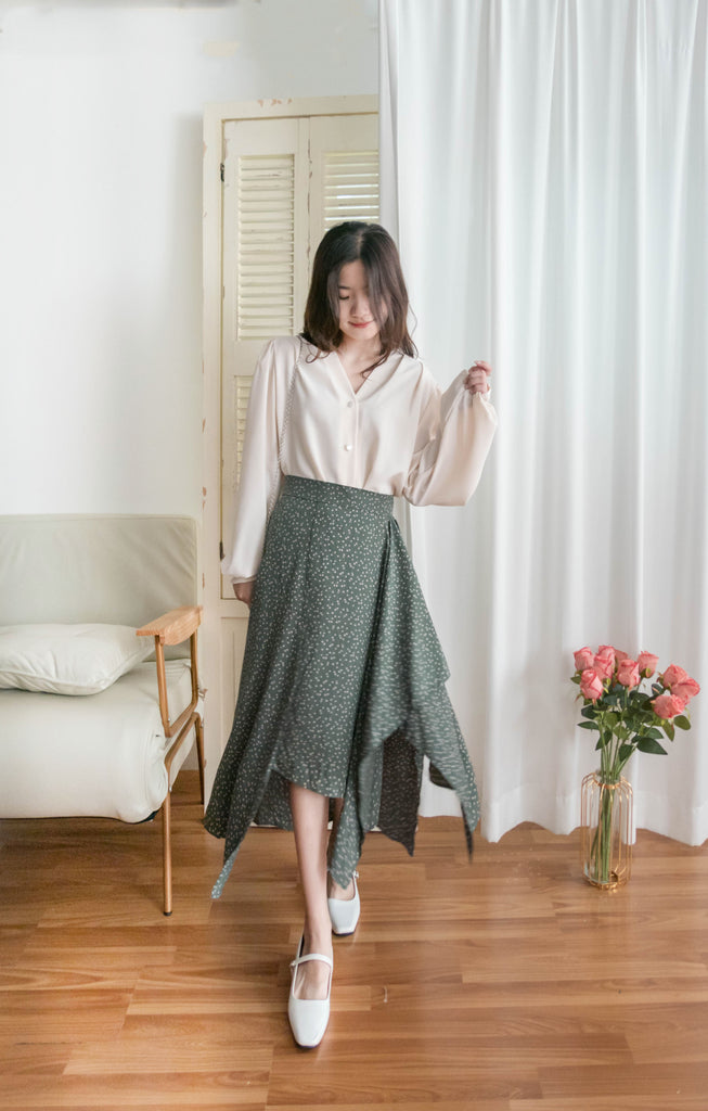Egg Flower 雪紡雞蛋花側褶疊不規則傘裙, Skirt/ SK8740