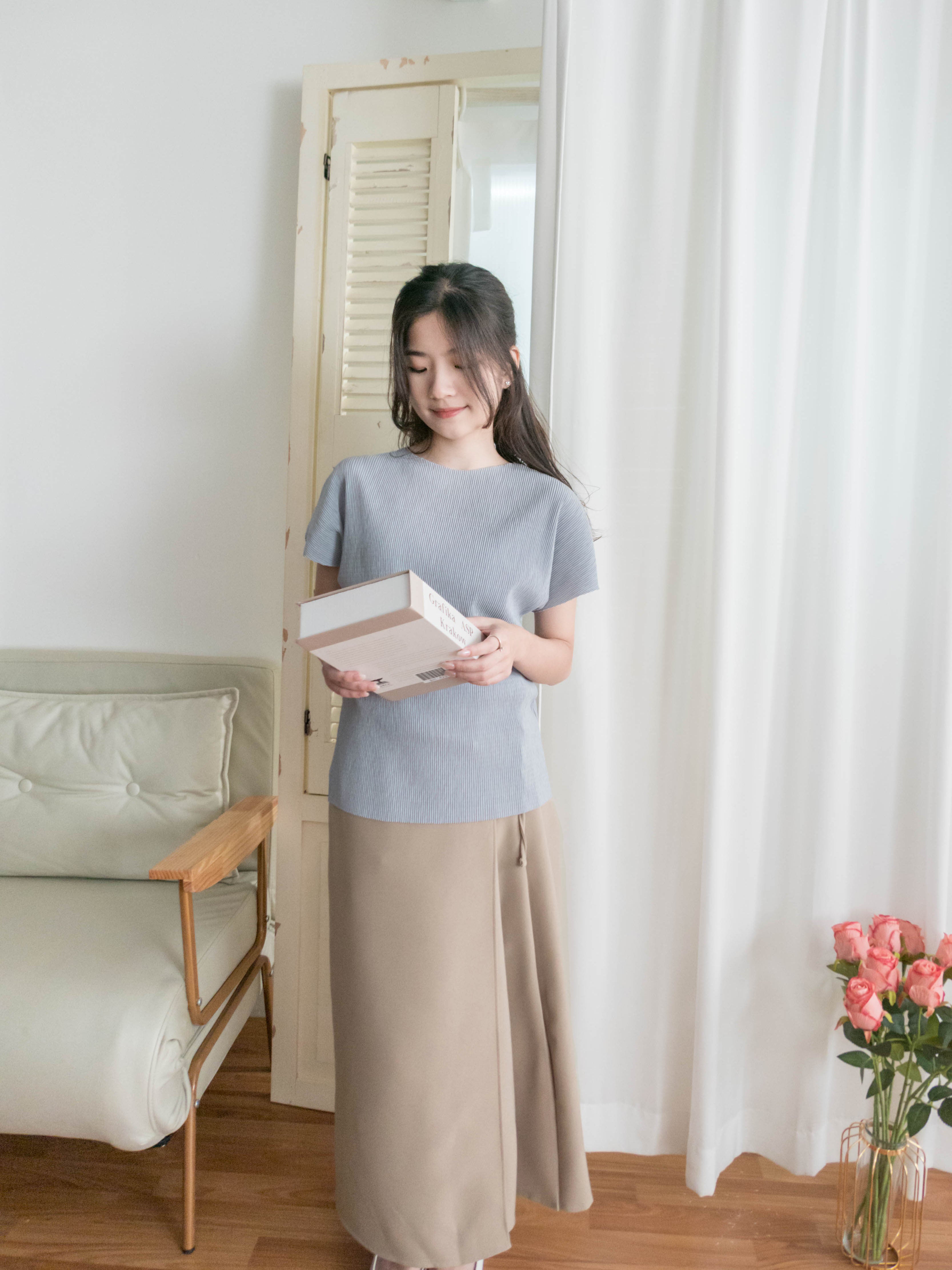 Sophie 舒適光澤質感條紋零駁線上衣, Blouse/ TP8894