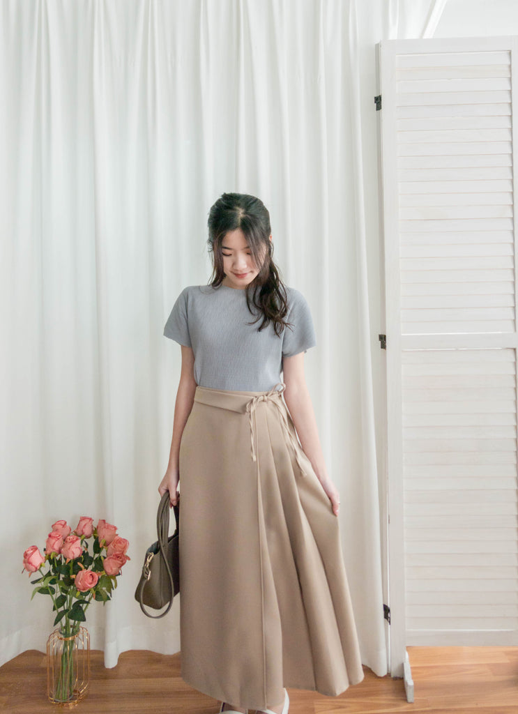 Pleated Ribbon 交疊內百摺蝴蝶結高腰半身裙, Skirt/ SK8739 (奶茶 BurlyWood sold out)