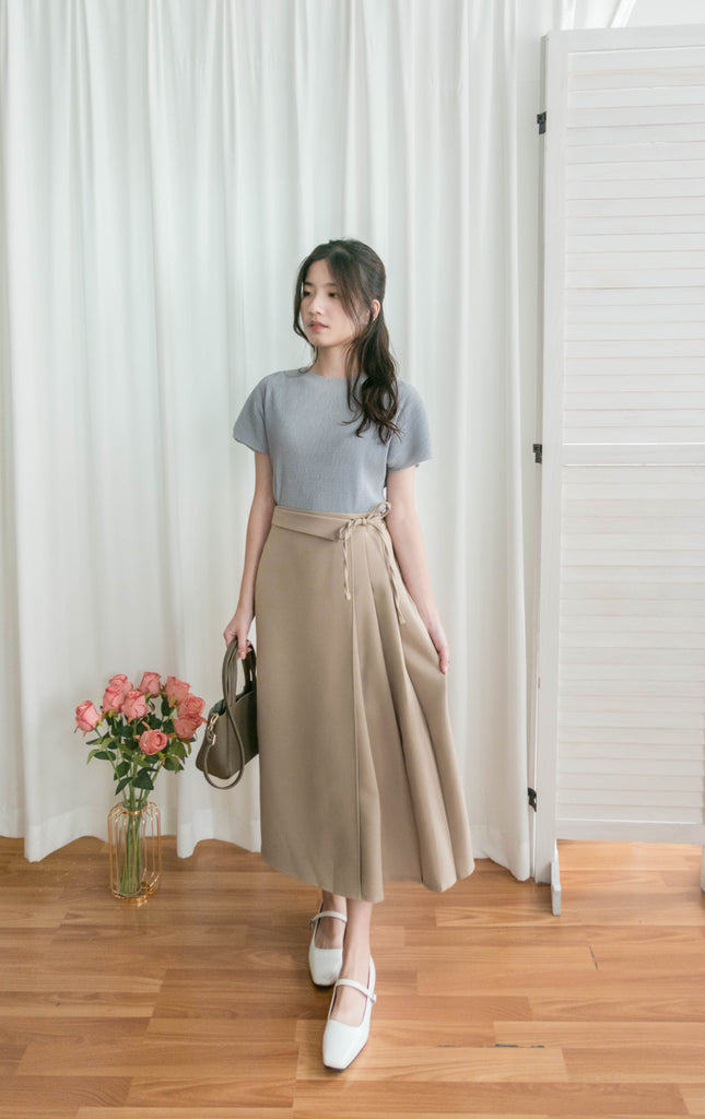 Pleated Ribbon 交疊內百摺蝴蝶結高腰半身裙, Skirt/ SK8739 (奶茶 BurlyWood sold out)