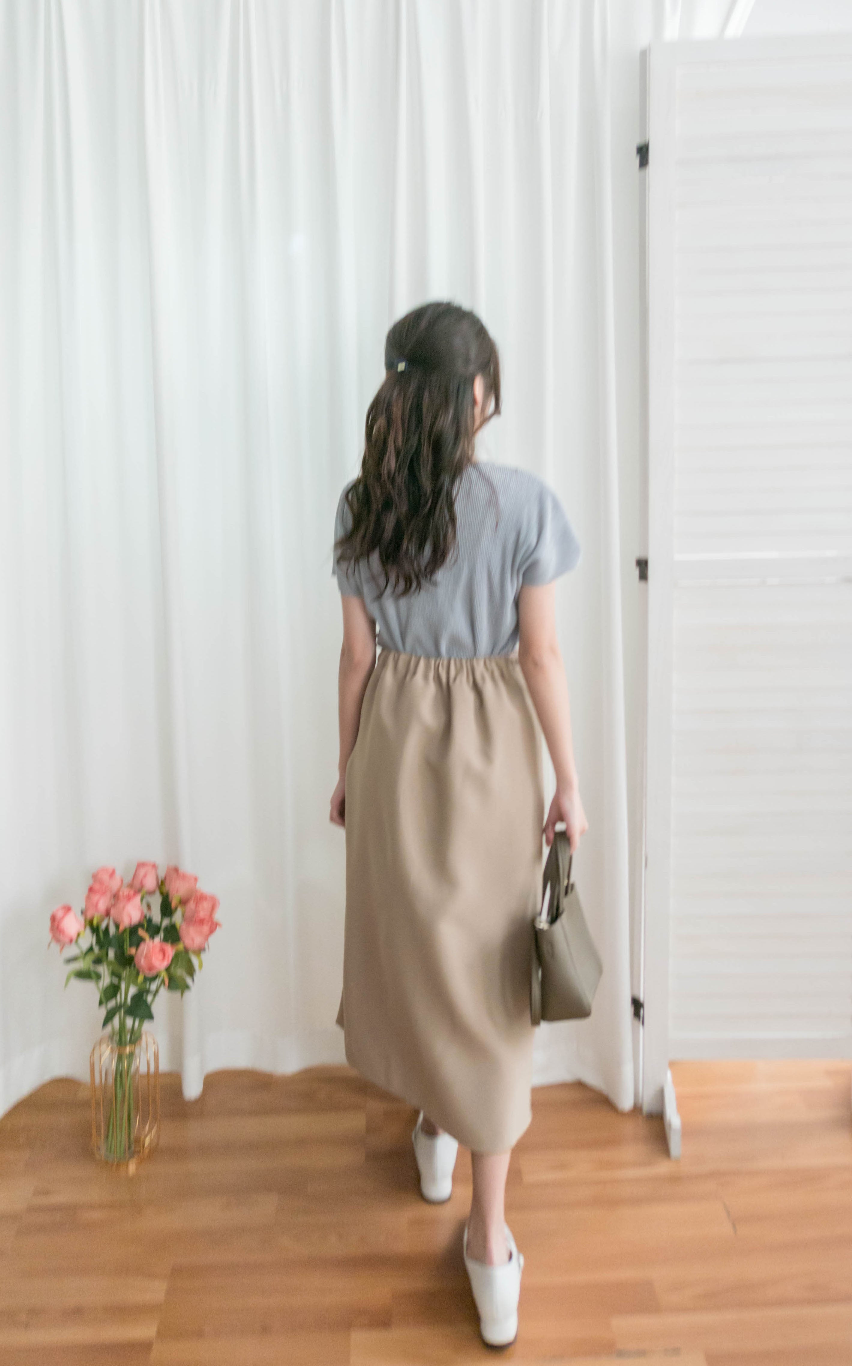 Pleated Ribbon 交疊內百摺蝴蝶結高腰半身裙, Skirt/ SK8739 (奶茶 BurlyWood sold out)