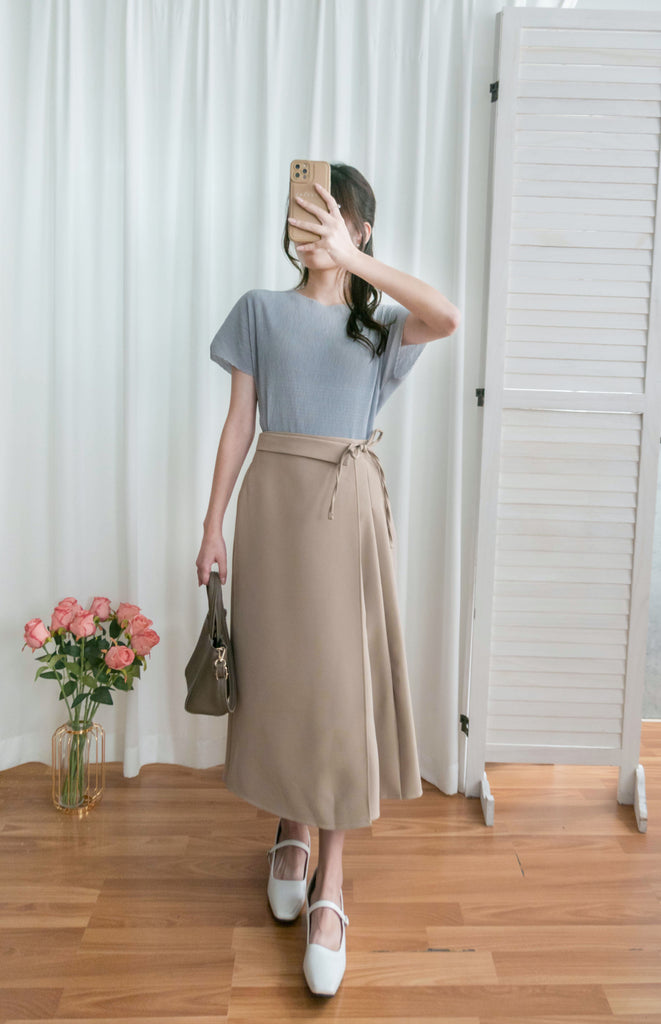 Pleated Ribbon 交疊內百摺蝴蝶結高腰半身裙, Skirt/ SK8739 (奶茶 BurlyWood sold out)