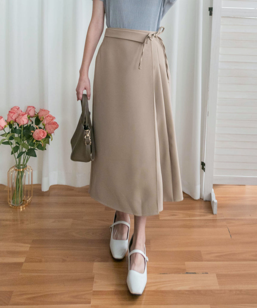 Pleated Ribbon 交疊內百摺蝴蝶結高腰半身裙, Skirt/ SK8739 (奶茶 BurlyWood sold out)