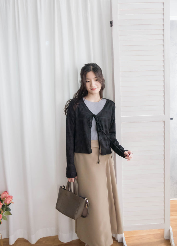 Pleated Ribbon 交疊內百摺蝴蝶結高腰半身裙, Skirt/ SK8739 (奶茶 BurlyWood sold out)