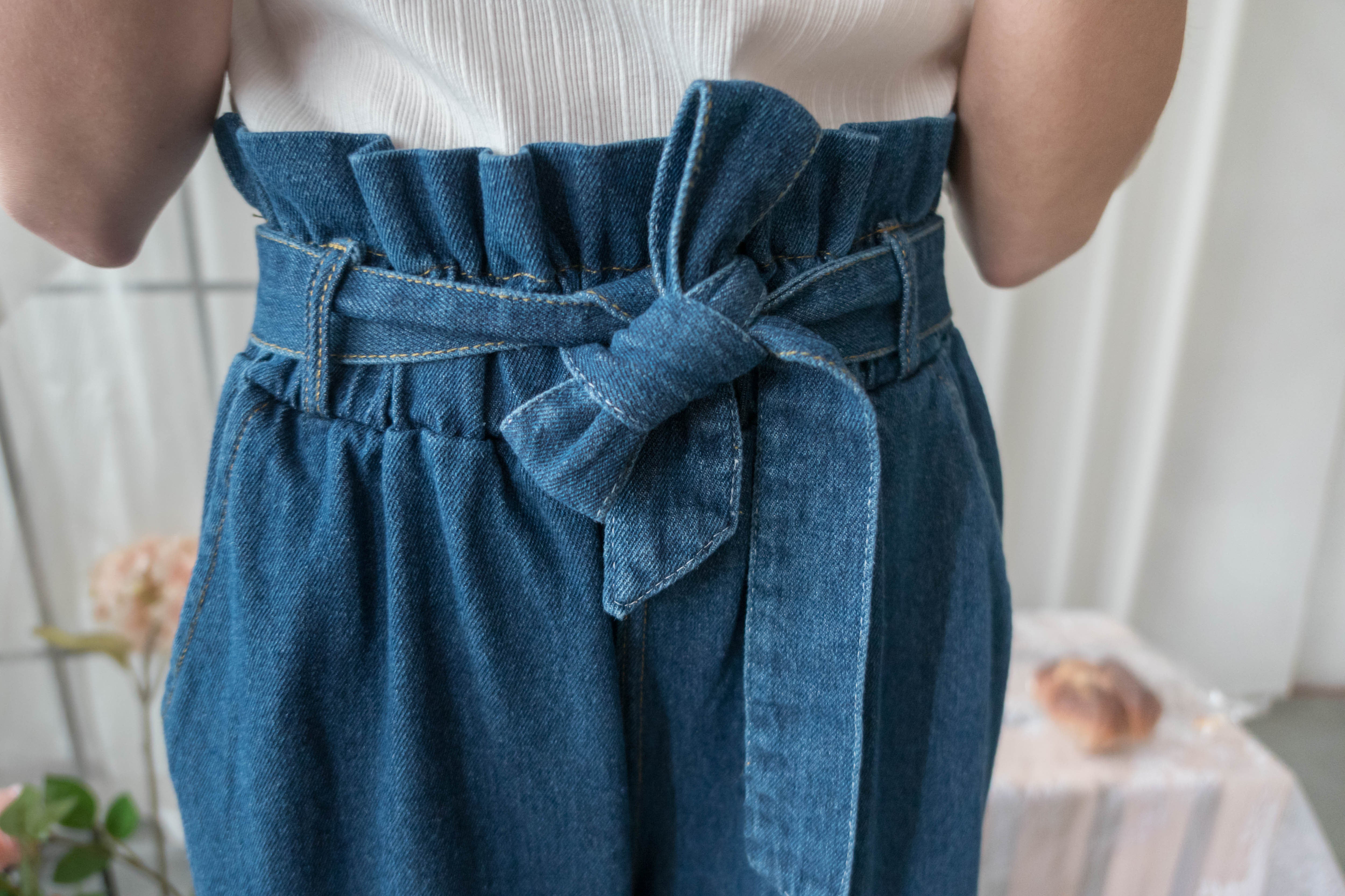 Pleated Waist 百褶橡筋高腰連腰帶直腳牛仔褲, Jeans/ PT8396